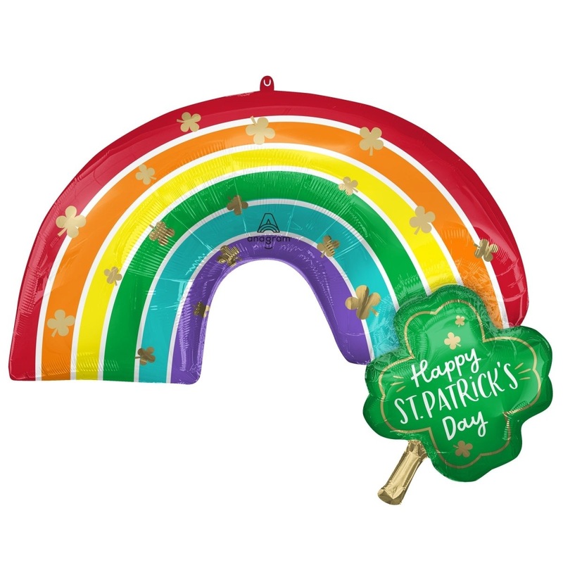Saint-Patrick's Day Supershape Rainbow and Four-Leaf Clover Foil Balloon, 33 Inches, 1 Count