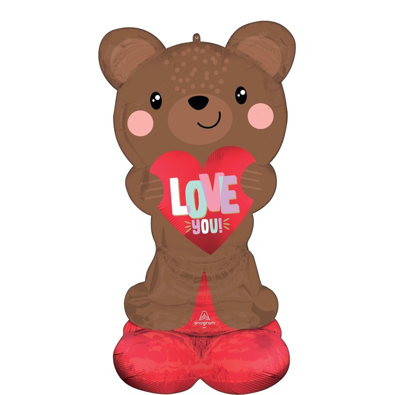 Satin Brown "Love You" Teddy Bear Airloonz Standing Foil Air-Filled Balloon, 27 X 49 Inches, 1 Count