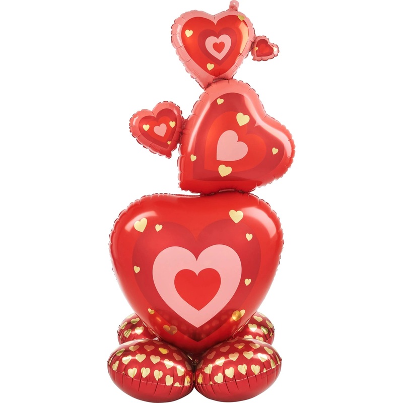 Stacking Red Hearts Airloonz Standing Foil Air-Filled Balloon, 55 Inches, 1 Count