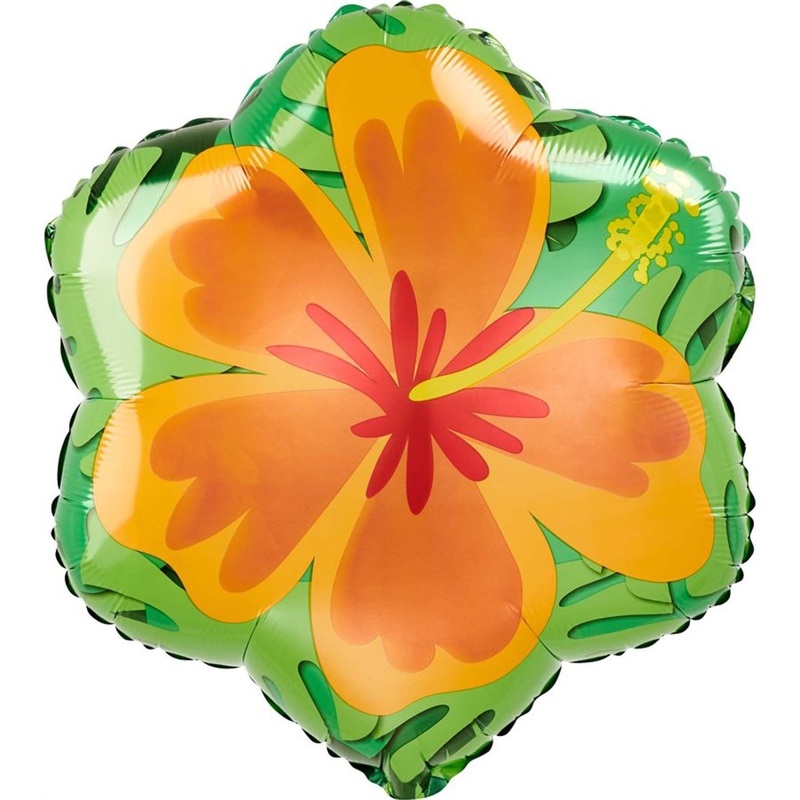 Summer Orange and Purple Hibiscus Foil Balloon, 18 Inches, 1 Count
