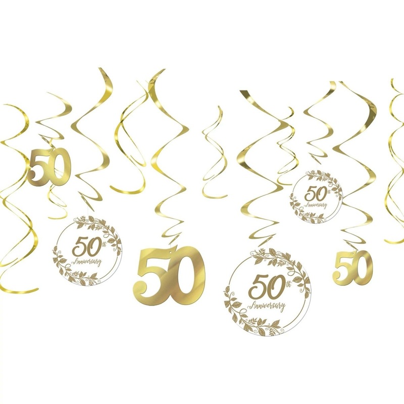 50th Anniversary Gold Spiral Decoration Kit with Cutouts, 12 Count