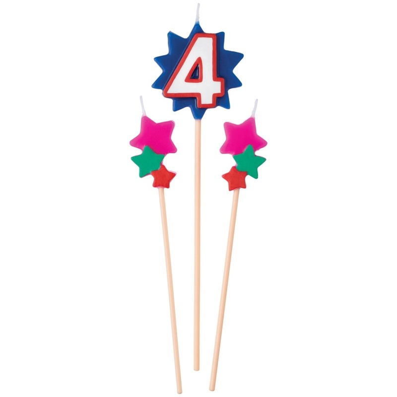 Birthday Cake Pick Candles #4, 5 1/2-7 Inches, 3 Count