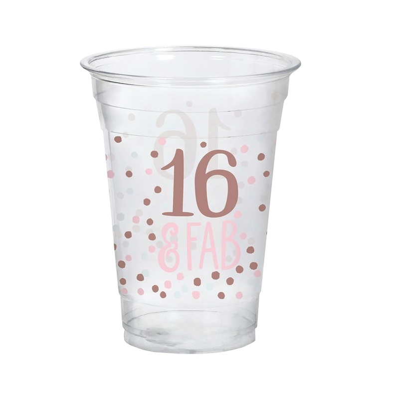 Blush Sixteen Birthday Party Plastic Cups, 16 Oz, 8 Count
