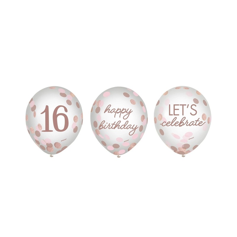 Blush Sixteen Printed Latex Balloons, Rose Gold and Pink, 12 Inches, 6 Count
