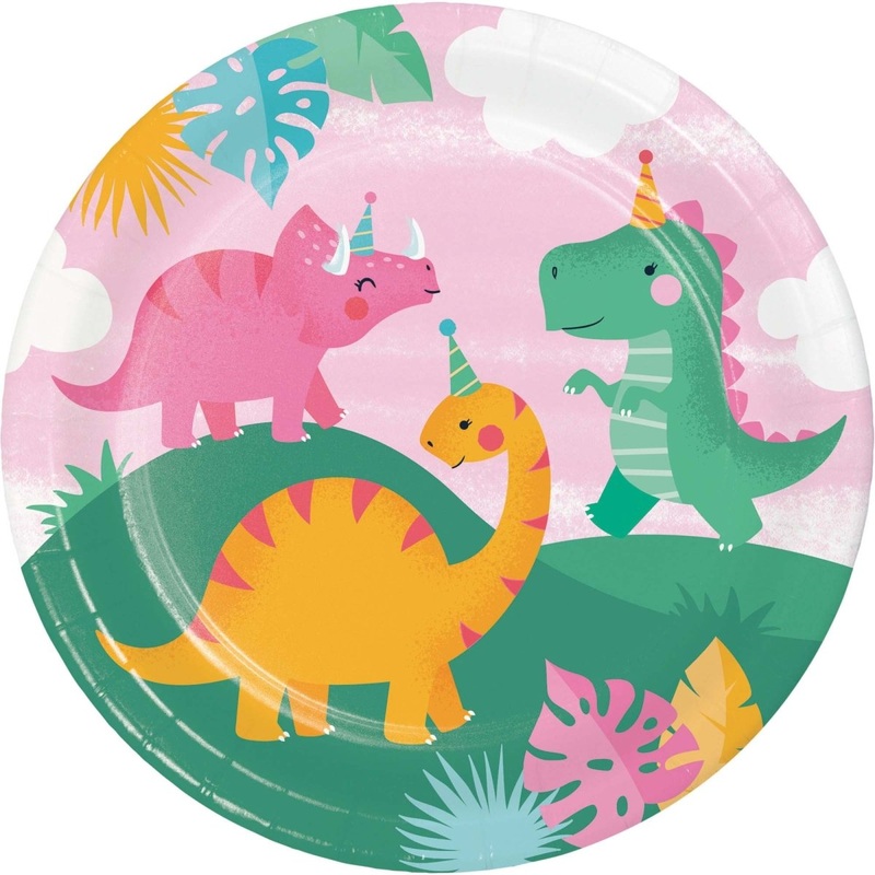 Dino Party Large Round Lunch Paper Plates, 9 Inches, 8 Count