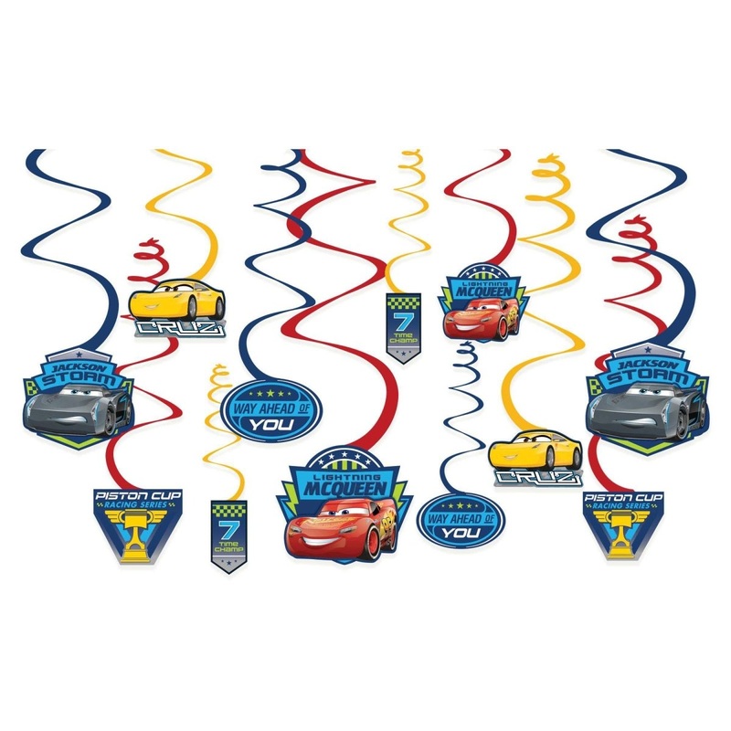 Disney Cars 3 Birthday Spiral Decoration Kit with Cutouts, 12 Count