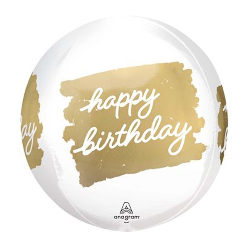 "Happy Birthday" Golden Birthday Orbz Balloon, 15 Inches, 1 Count