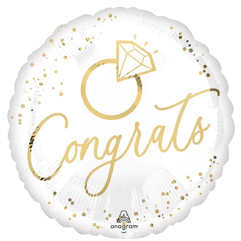 White Gold Wedding "Congrats" Round Foil Balloon, 18 Inches, 1 Count