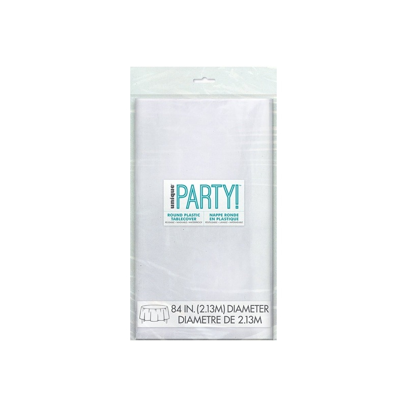 Clear Round Plastic Table Cover, 84 Inches, 1 Count