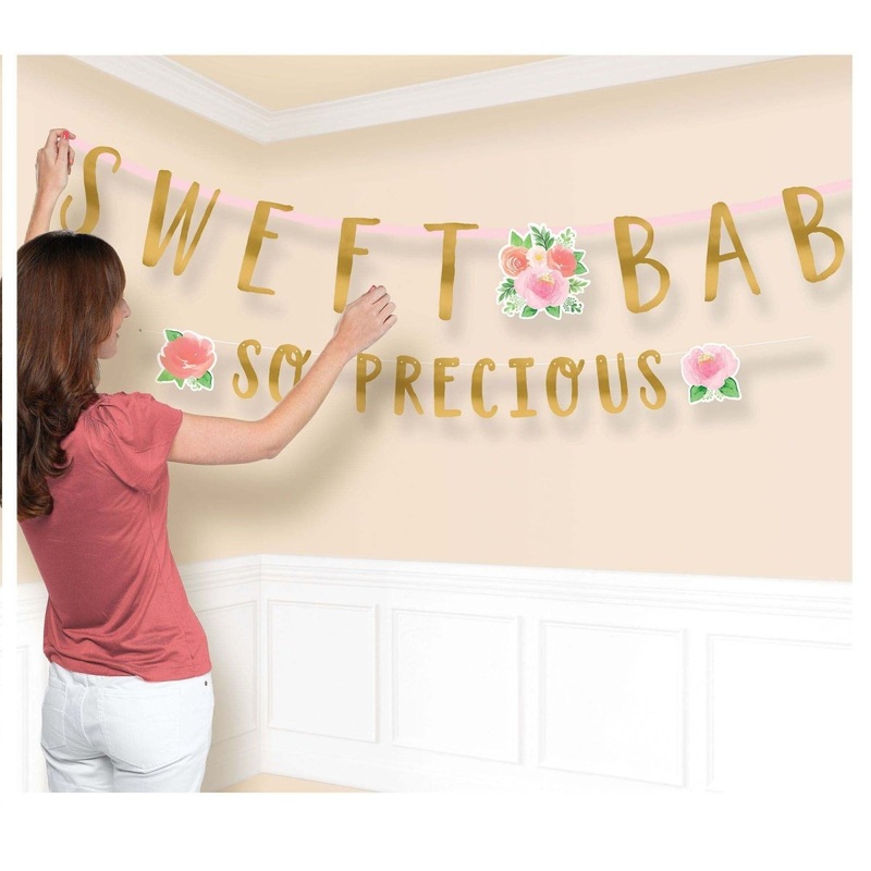 Floral Baby Jumbo Sweet Baby Girl Letter Paper Banner, 125 x 10 Inches, 2 Count