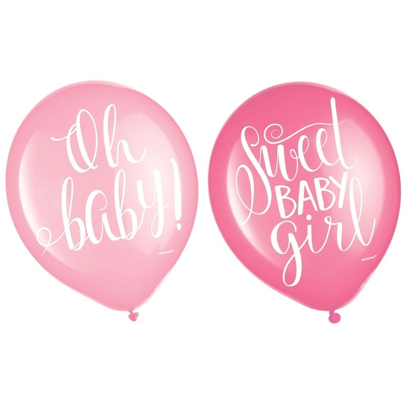 Floral Baby Printed Latex Balloons, Pink, 12 Inches, 6 Count
