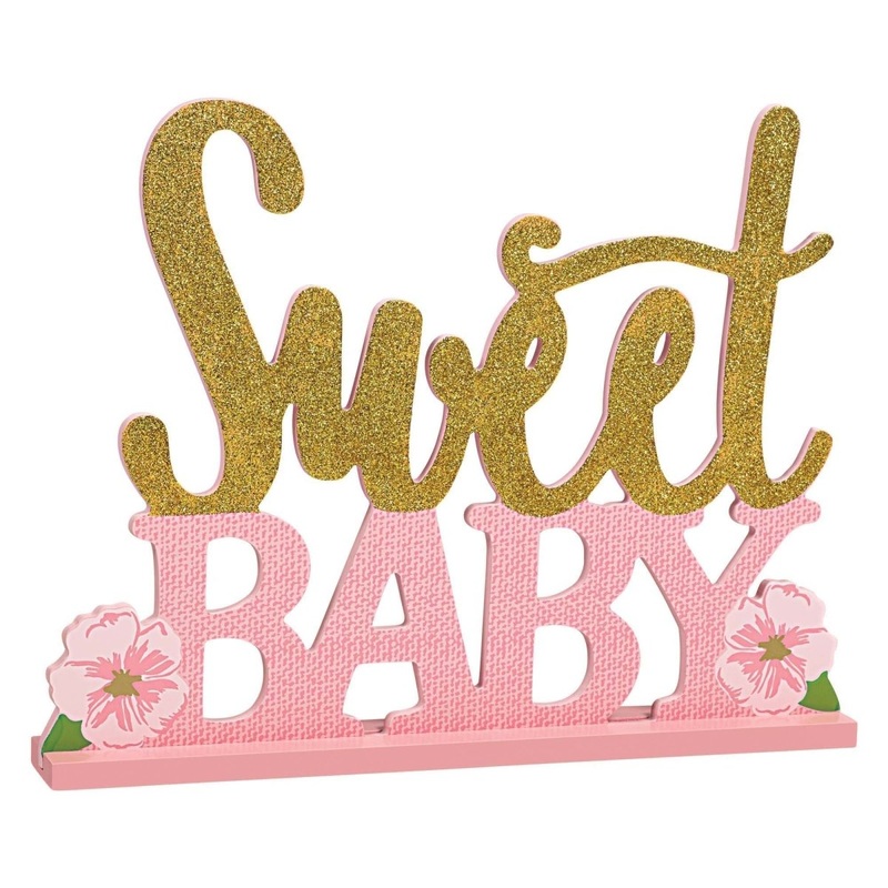 Floral Baby Stand-Up Sign with Glitters, 8 1/2 x 11 Inches, 1 Count