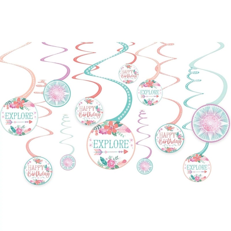 Free Spirit Birthday Spiral Decoration Kit with Cutouts, 12 Count