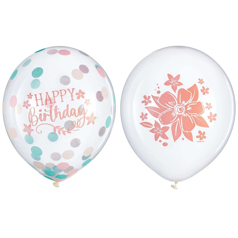 Free Spirit Printed Latex Balloons with Confetti, 12 Inches, 6 Count