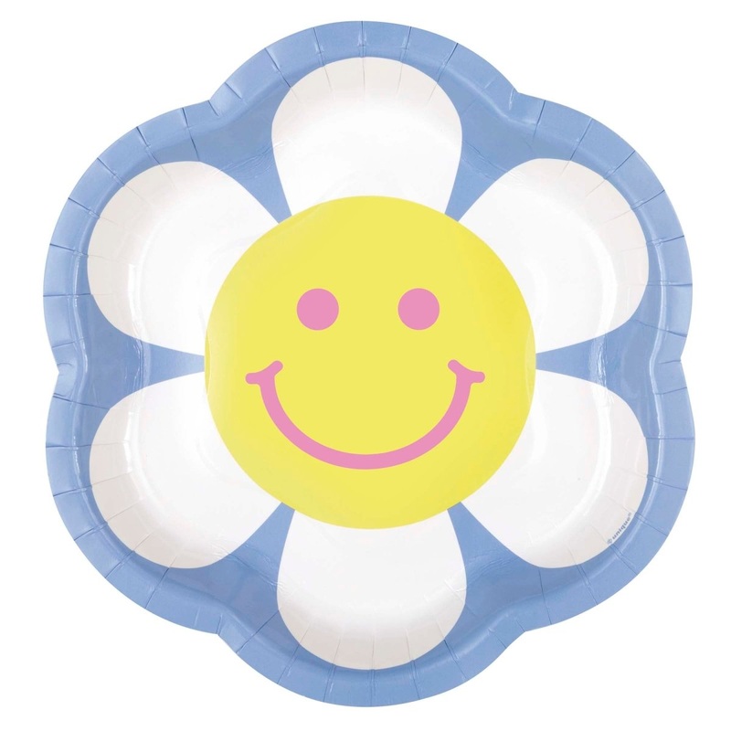 Groovy Daisy Flower Birthday Large Flower Shaped Lunch Paper Plates, 9 Inches, 8 Count