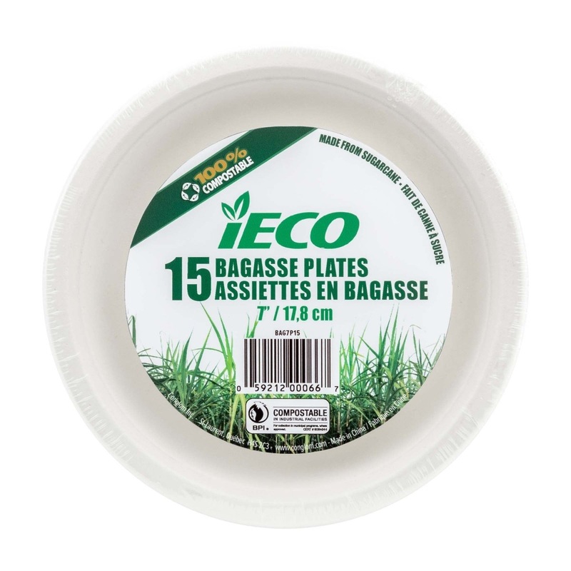 iECO Small Round Dessert Bagasse Plates, 7 Inches, 15 Count