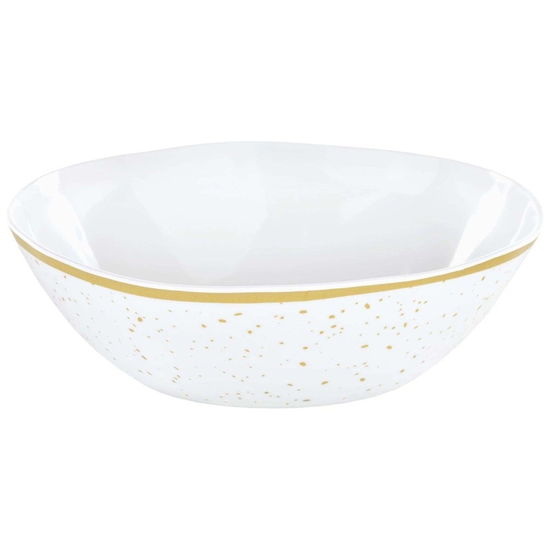 Large White and Gold Melamine Bowl, 12 Inches, 1 Count