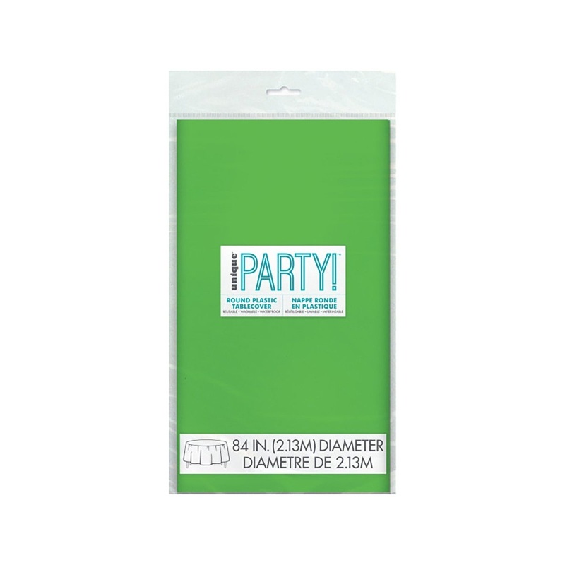 Lime Green Round Plastic Tablecover, 84 Inches, 1 Count