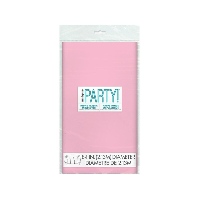 Pink Round Plastic Tablecover, 84 Inches, 1 Count