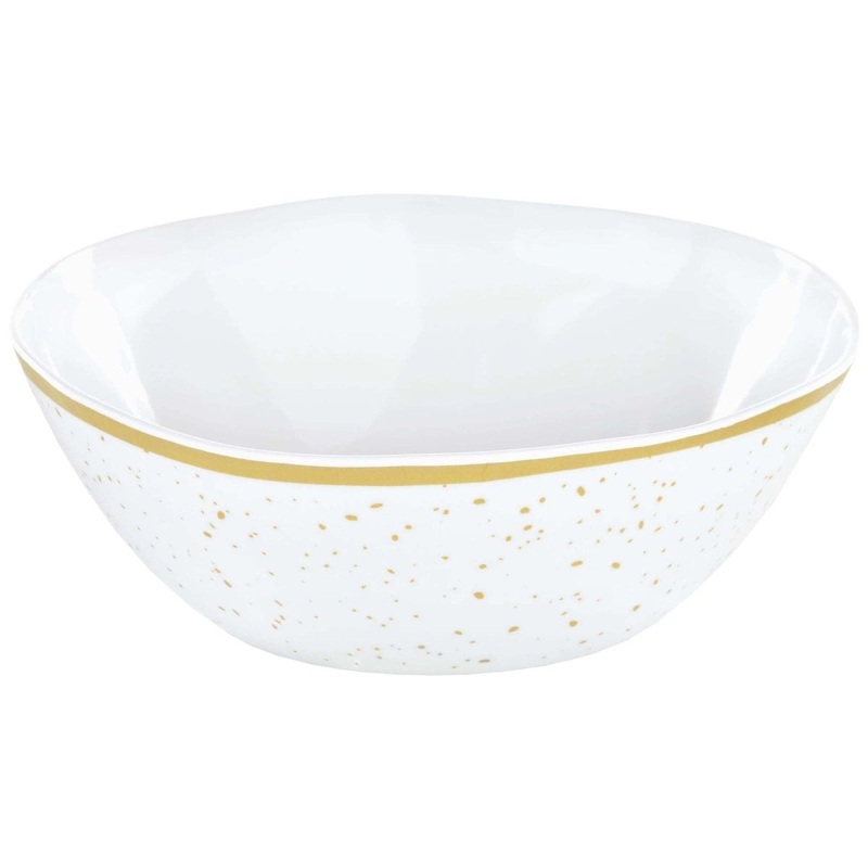 Small White and Gold Melamine Bowl, 6 Inches, 1 Count