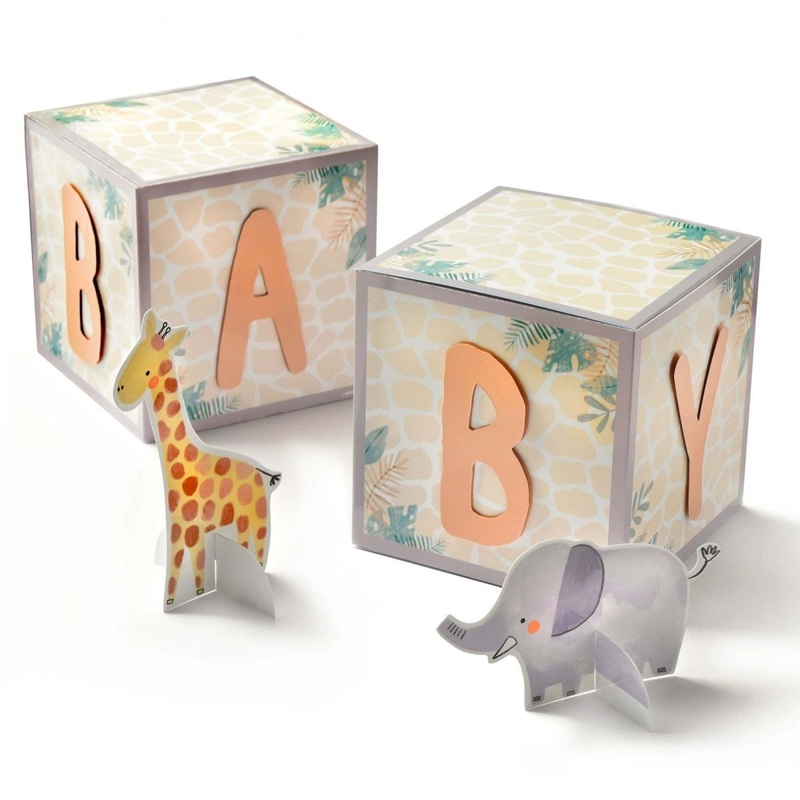 Soft Jungle Baby Block Table Centerpiece, 4 Count