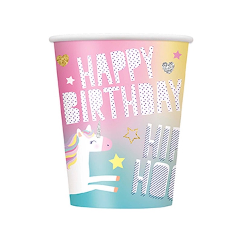 Unicorn Galaxy Birthday Party Paper Cups, 9 Oz, 8 Count