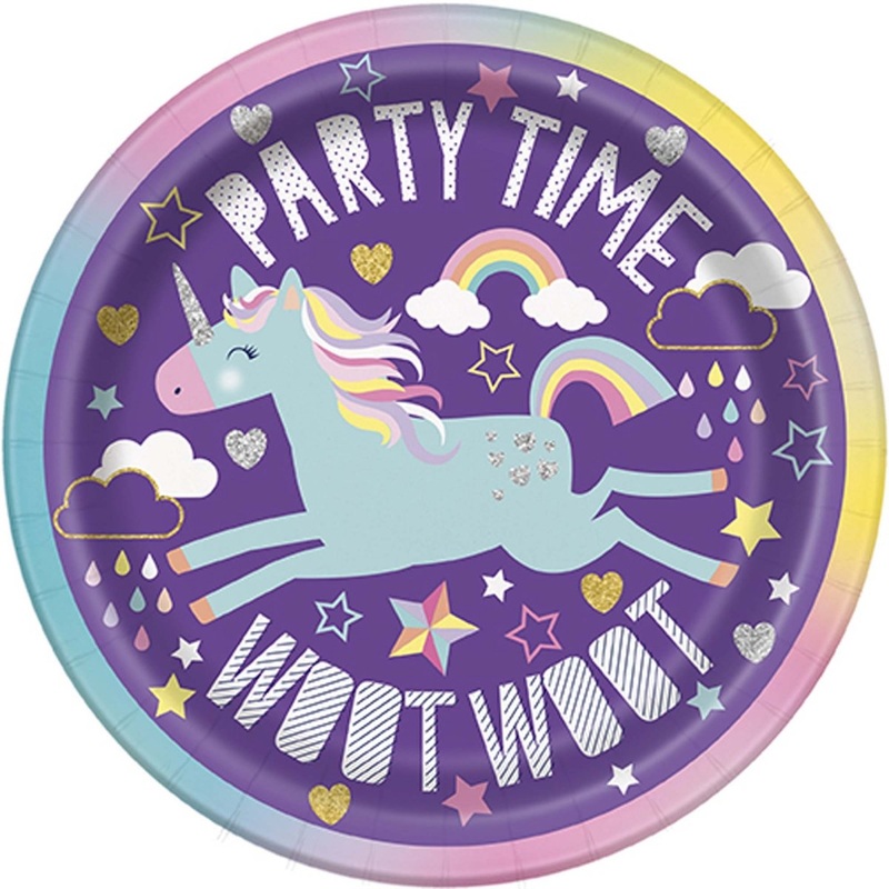 Unicorn Galaxy Birthday Small Round Dessert Paper Plates, 7 Inches, 8 Count