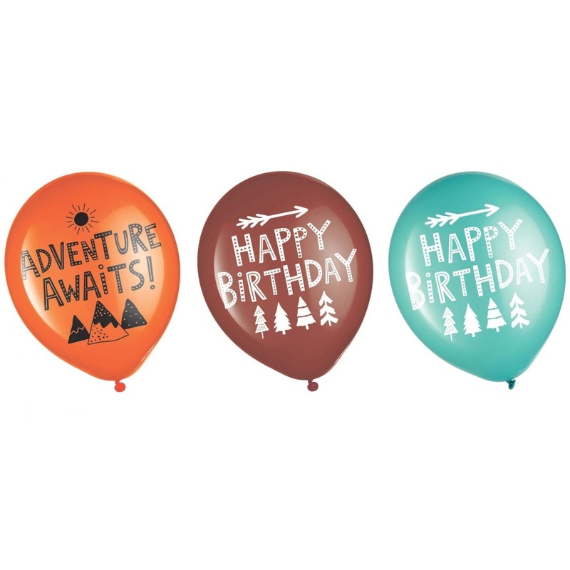 Wilderness Printed Latex Balloons, Orange, Brown and Teal, 12 Inches, 6 Count