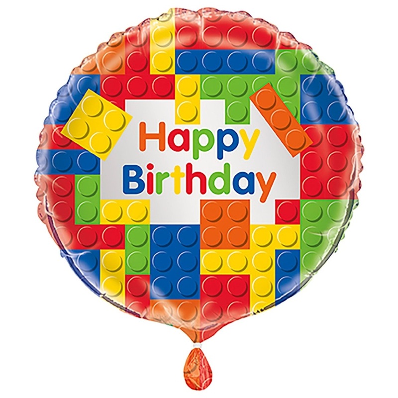 Block Birthday Round Foil Balloon, 18 Inches, 1 Count