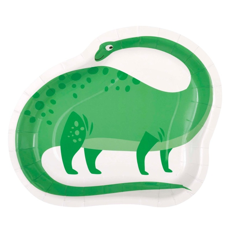 Blue and Green Dinosaurs Birthday Large Lunch Paper Plates, 9 Inches, 8 Count
