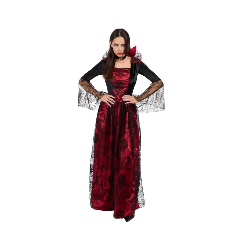 Classic Vampiress Costume for Adults, Black and Red Dress S