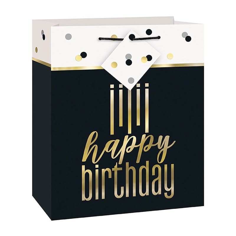 Happy Birthday Medium Bag, Black & Gold, 1 Count
