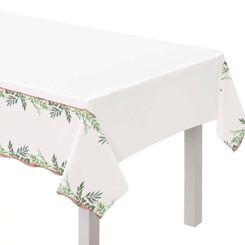 Love & Leaves Rectangular Plastic Table Cover, 54 x 102 Inches, 1 Count