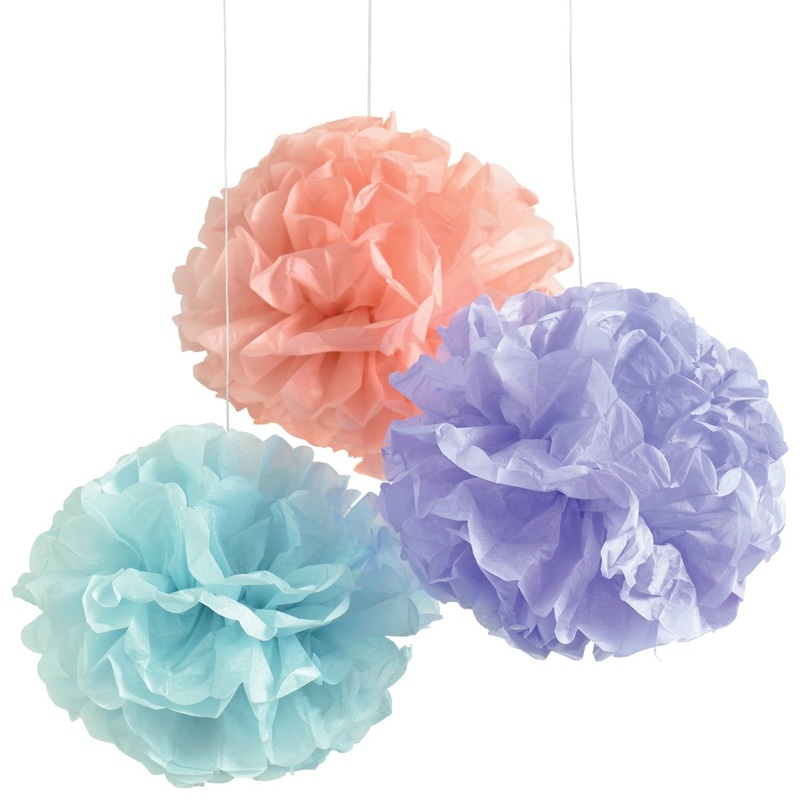 Pastel Hanging Fluffy Decorations, 16 Inches, 3 Count