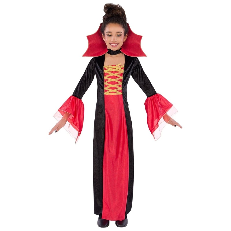 Victorian Vampire Costume for Kids, Black and Red Dress 6-8