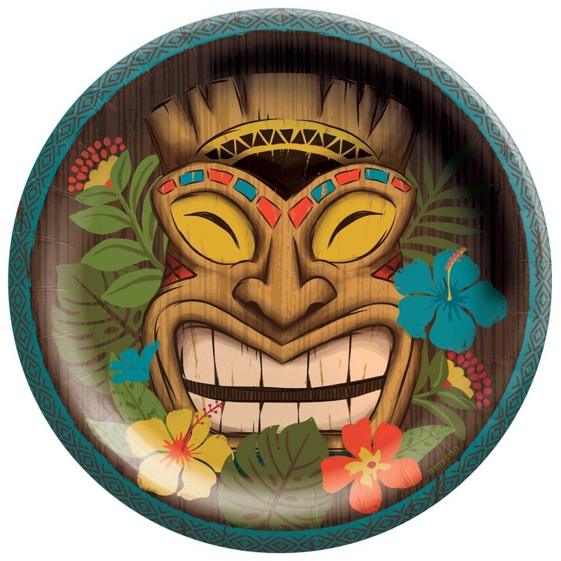 Vintage Tiki Small Round Dessert Paper Plates, 7 Inches, 50 Count