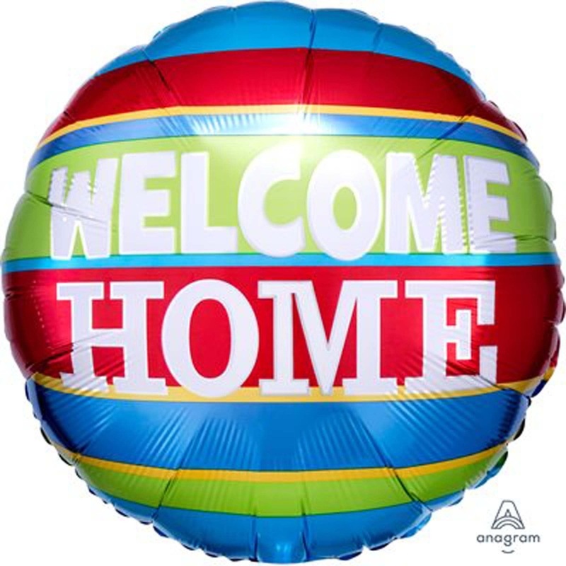 Welcome Home Round Foil Balloon, Red, Blue, Yellow & Green, 18 Inches, 1 Count