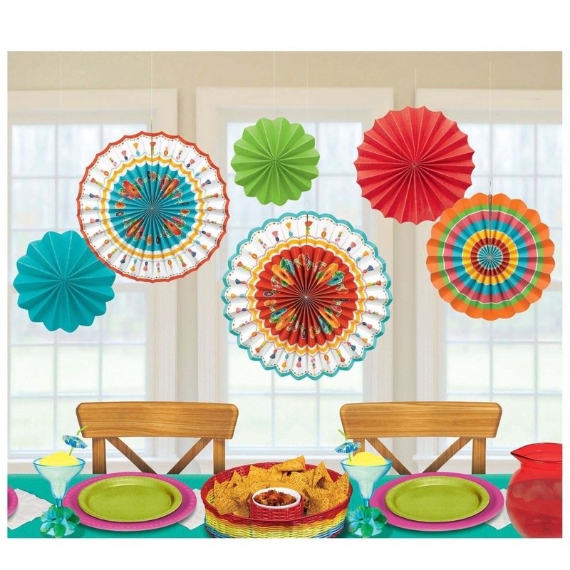Fiesta Paper Fan Decoration Kit, 6 Count