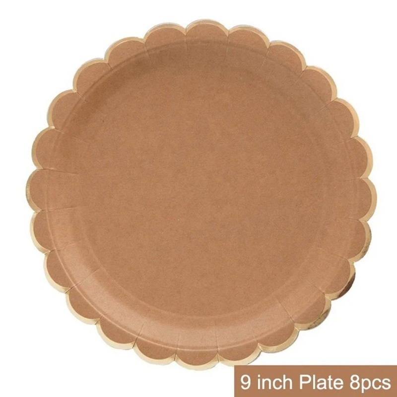 Flower Edge Large Round Lunch Kraft Plates, 9 Inches, 8 Count