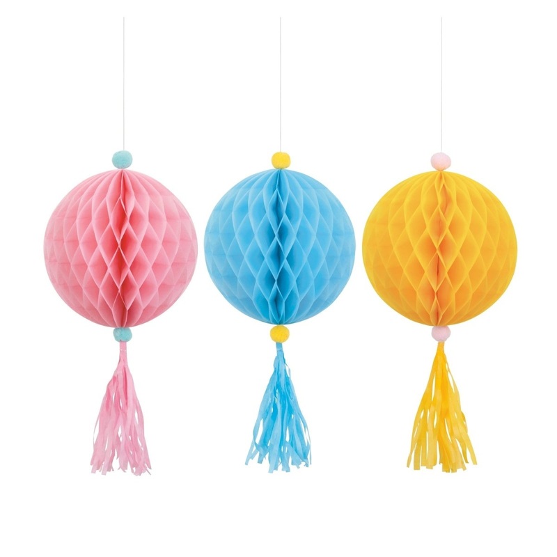 Ice Cream Party Honeycomb Decoration Kit, Pink, Blue & Orange, 16 Inches, 3 Count