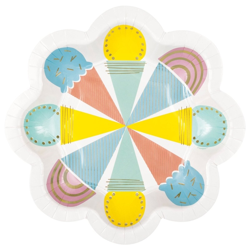 Ice Cream Party Large Lunch Paper Plates, 9 Inches, 8 Count