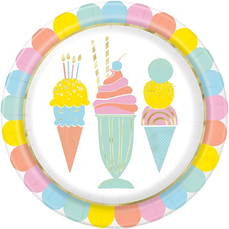 Ice Cream Party Large Round Lunch Paper Plates, 9 Inches, 8 Count