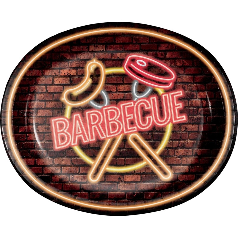 Neon BBQ Large Oval Paper Plates, 10 x 12 Inches, 8 Count