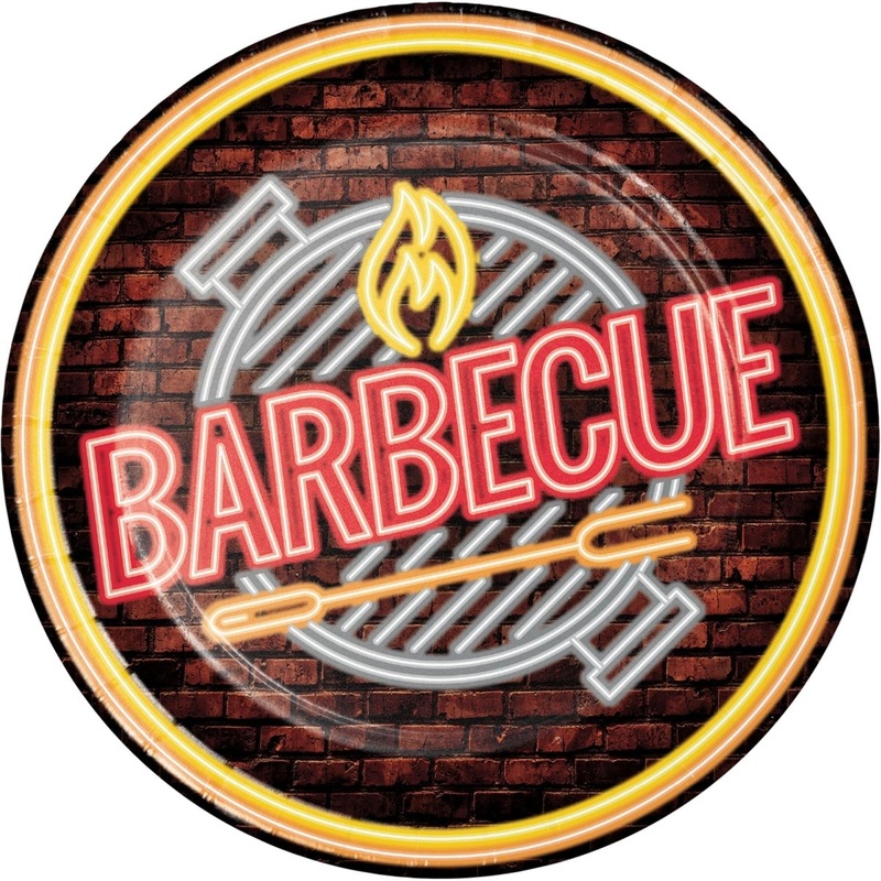 Neon BBQ Large Round Lunch Paper Plates, 8 Inches, 8 Count