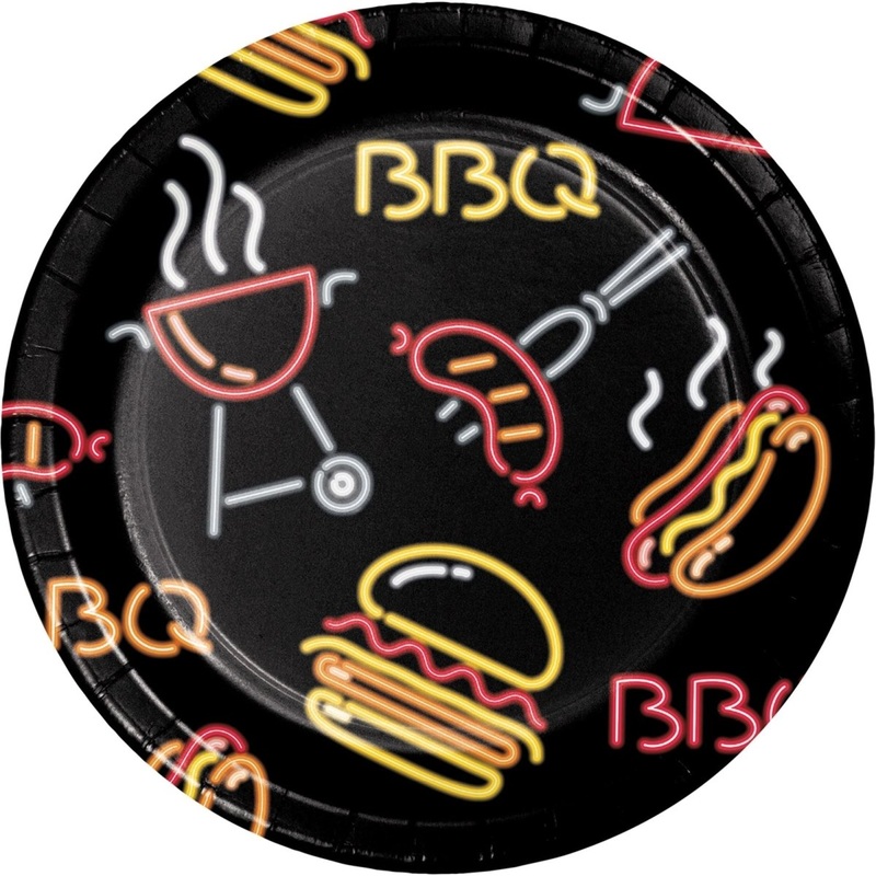 Neon BBQ Small Round Dessert Paper Plates, 7 Inches, 8 Count