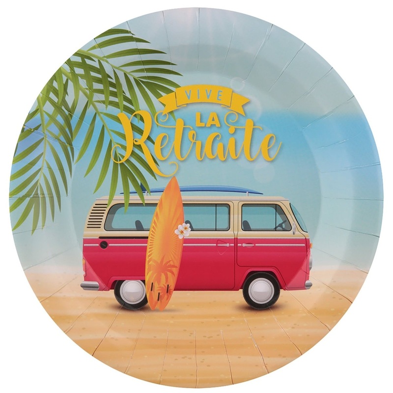 Retraite Retro "Vive la retraite" Large Round Lunch Paper Plates, 9 Inches, 10 Count