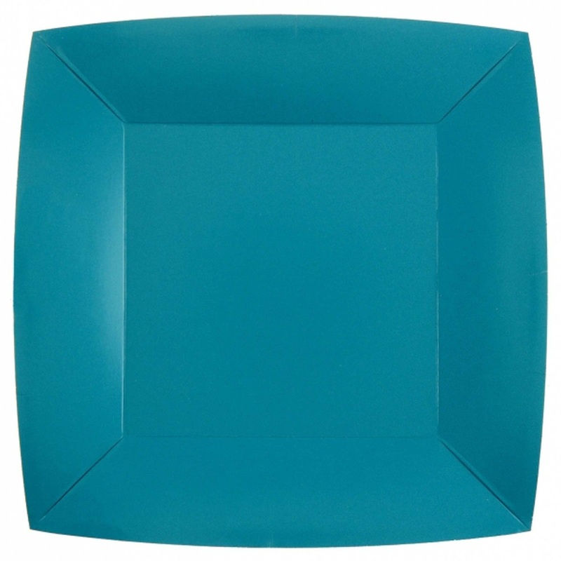Aqua Blue Large Square Compostable Lunch Party Paper Plates, 9 Inches, 10 Count