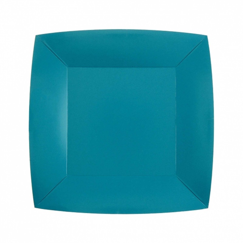 Aqua Blue Small Square Compostable Dessert Party Paper Plates, 7 Inches, 10 Count