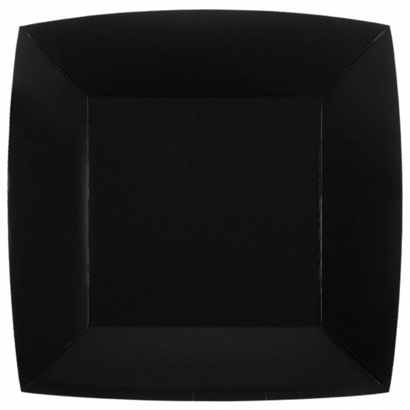 Black Large Square Compostable Lunch Party Paper Plates, 9 Inches, 10 Count