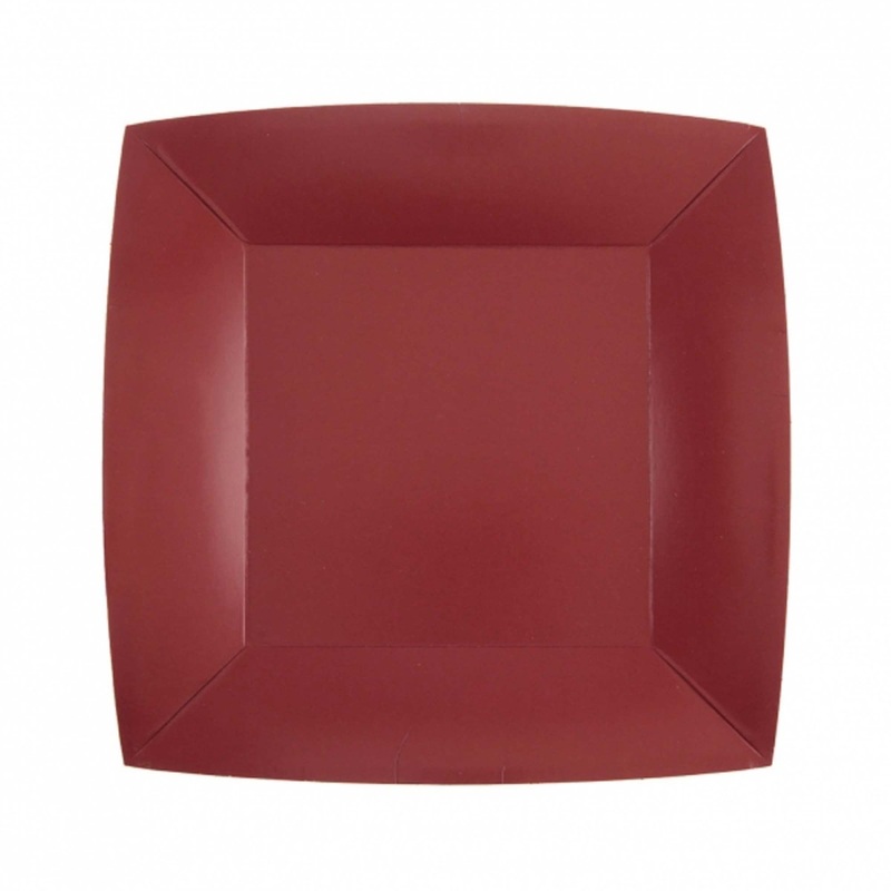 Burgundy Red Small Square Compostable Dessert Party Paper Plates, 7 Inches, 10 Count